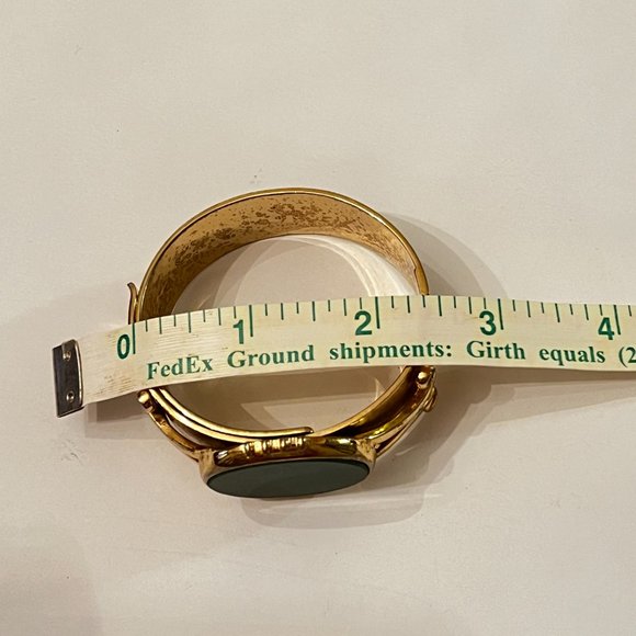 Estate Brass Cuff Hinged Bangle with Big Bold Green Goldstone — Excellent Used - Picture 9 of 13